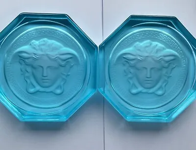 Rosenthal Versace 2 Light Blue Glass Coaster Boxed Brand New Color Just Released • $80.21