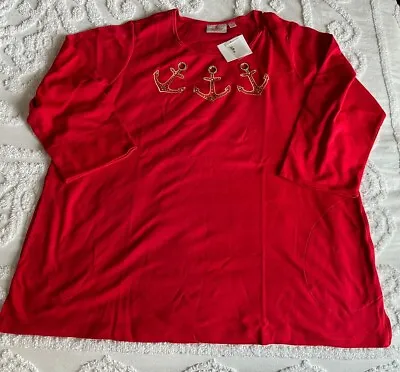 Quacker Factory Tunic Top Anchors Red Pockets 3/4 Sleeves 3X NEW • $22.99