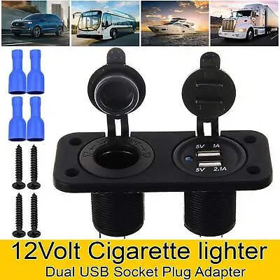 12V Car Boat Cigarette Lighter Socket Dual USB Port Mount Panel Adapter Charger • £6.95