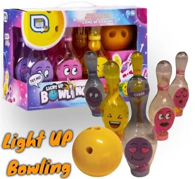 LED Light Up Bowling Skittles Ball Pink Blue Yellow Expression Activity Kids Fun • £13.99
