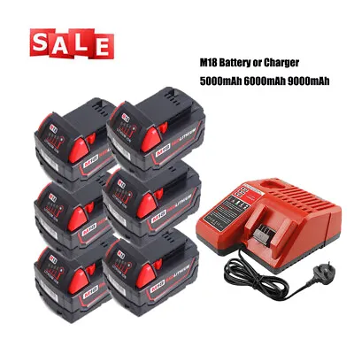 Battery For Milwaukee M18 Lithium XC 18V 5.0 AH 48-11-1850 48-11-1860 Charger US • $26.24