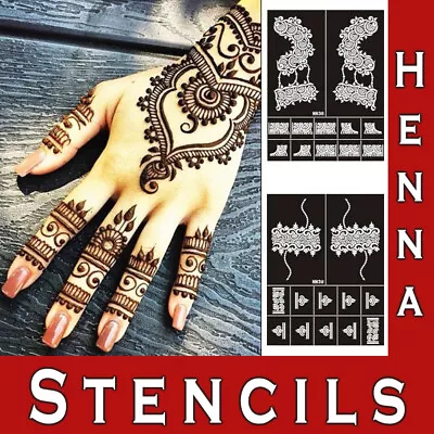 Temporary Tattoo Stencils Glitter Mehndi Hand Henna Template Body Art Sticker • £3.98