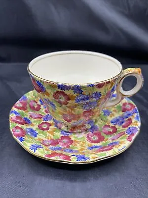 Vtg Royal Winton Grimwades ROYALTY Chintz Footed Cup & Saucer England Floral • $29.99
