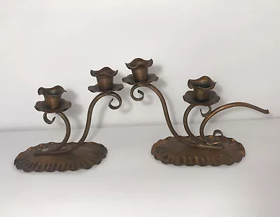 Solid Copper Double Taper Candle Holder USA Georgean Set Of 2 • $14