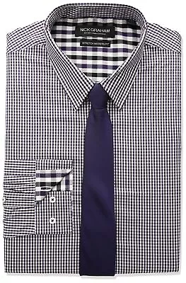 MSRP $65 Nick Graham Men's Modern Mini Gingham Stretch Shirt And Tie Size L • $33.29