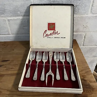 Vintage Box Of Cavalier Sheffield Cake Forks CUTLERY SET • $19