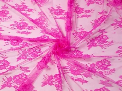 Minerva Chantilly Tulle Lace Fabric Candy Pink - Per Metre • £13.99