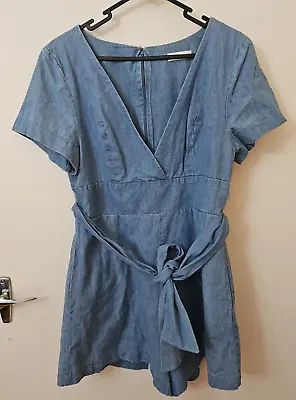 Kookai Size 40 Au 12 Women's Romper Playsuit Summer Denim Chambray Waist Tie • $24