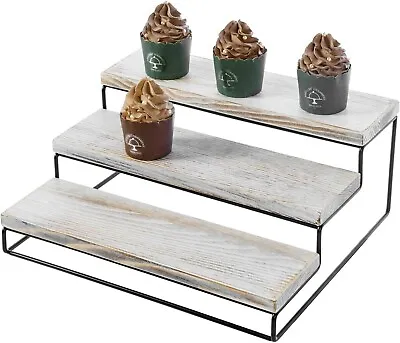 3 Tier Tapletop White Wood And Metal Cupcake Holder Stand Pastry Display Riser • $42.99