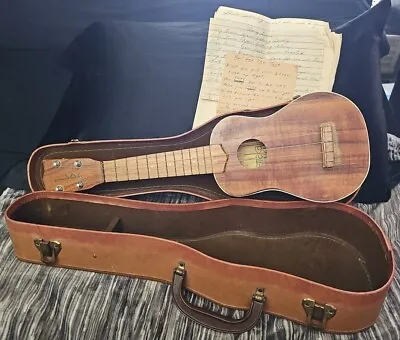 1950s Kamaka Gold Label Ukelele Vintage W Antique Geib Economo Case & Lyrics • $350