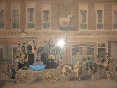 Antique Coaching Print The Cambridge Telegraph Fetter Lane White Horse Tavern • £150