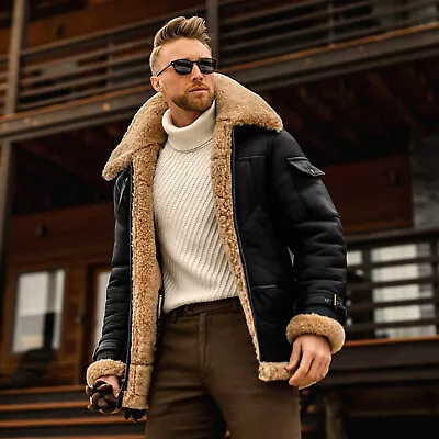 Men's Fashion Casual Coat Lapel Jacket Denim Warm Fur Collar Fleece Lined Winter • $77.69