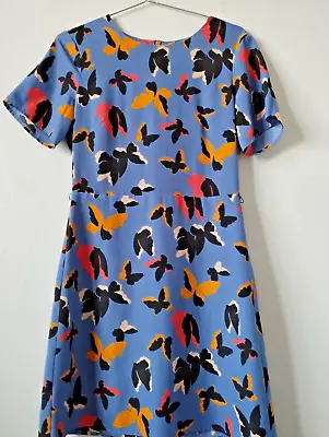 OASIS Blue Butterfly Print Dress Size UK 8 • £8.95