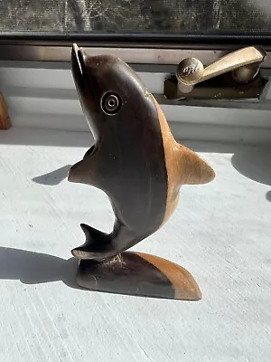 Vintage Hand Carved Wood Wooden Dolphin Figurine Size 4 1/2” Tall • $10