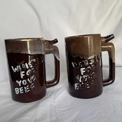 LOT OF 2! Vintage Ceramic Whistle For Your Beer Wet Your Whistle 5  Brn. Mugs • $7.99