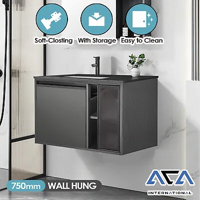 ACA 750x505mm Bathroom Wall Vanity Cabinet Stone Top Ceramic Single Bowl Basin • $426