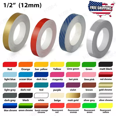$9.45 • Buy 1/2  Roll Vinyl Pinstriping Pin Stripe Solid Line Car Tape Decal Stickers 12mm