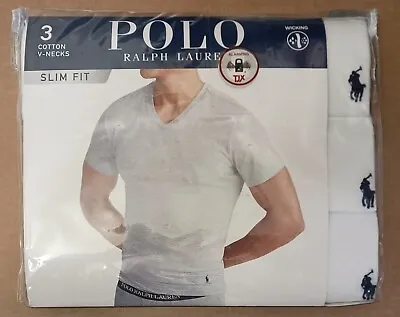 Size Large 3 Cotton V-Necks Slim Fit Polo Ralph Lauren SS White New In Packaging • $42.50