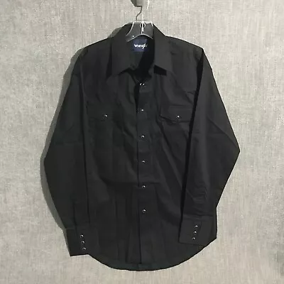 Wrangler Long Sleeve Pearl Snap Shirt Men's M Black Cowboy Western • $10.04