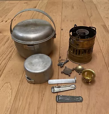 Vintage Optimus Svea 123 Brass Camping Single Burner Stove W/ Cooking Pot As-Is • $50