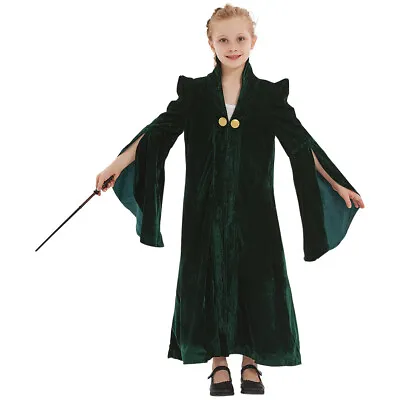 Kids Minerva McGonagall Professor Cosplay Costume Robe Dress Suit Party Hat Wand • $36.31