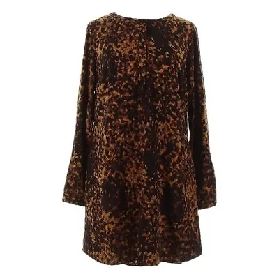 Merona Abstract Animal Print Brown Roll Tab Long Sleeve Shift Dress Size XL • $16