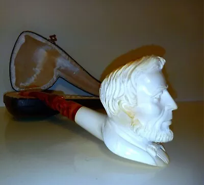 Abraham Lincoln Smoking Tobacco Pipe Handmade Block Meerschaum W CASE • $89