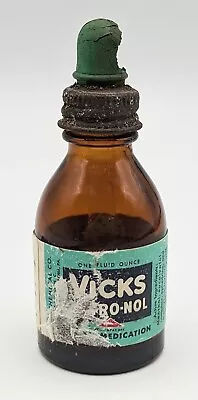 Vintage Vicks VA-TRO-NOL Small Brown Medicine Bottle W Original Stopper • $7.95