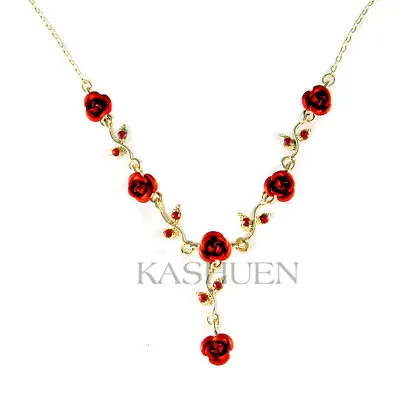 ~Hot Red Rose~ Flower Made With Swarovski Crystal Floral Bridal Wedding Necklace • $50