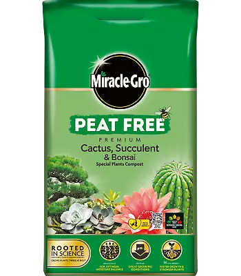 Miracle Gro 10L Peat Free Cactus Succulent Bonsai Compost Vital Minerals Bag • £9.29