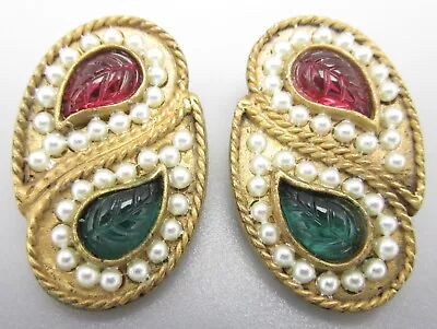 Beautiful Vintage 1960's Kenneth Jay Lane Kjl Fruit Salad Mogul Style Earrings • $55