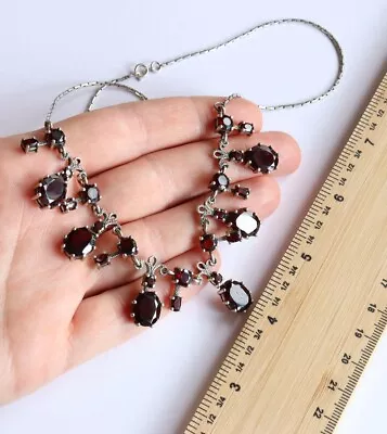 Vintage Natural Garnet Sterling Silver 925 Necklace Fringe Drop • $93.53