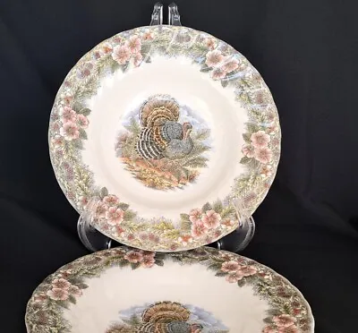 Set 2 Churchill Myott Thanksgiving Turkey Shallow 8.75  Soup Bowl Plate • $18