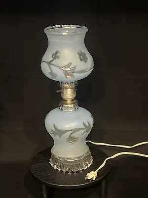 Antique Blue Frosted  Cut Glass Boudoir 13” Lamp Nightstand Nightlight • $25