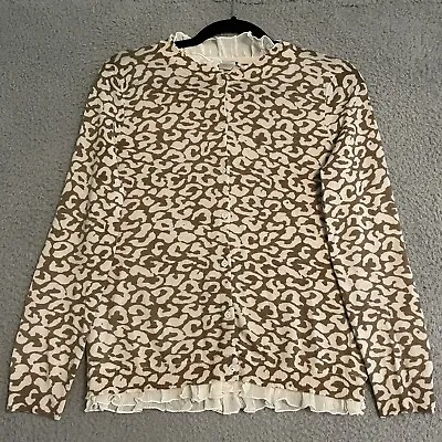 J.Crew Womens Size S Tartine Snow Leopard Merino Wool Cardigan Ruffle Collar Hem • $27.99