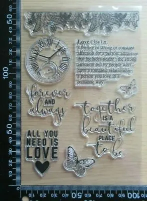 £3.99 • Buy Clear Acrylic Unmounted Stamps Clock Love Butterfly Valentine Wedding Anniversar