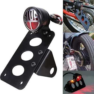 Motorcycle Side Mount License Plate Bracket Holder Tail Brake Light For Harley • $29.09