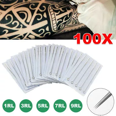 100pcs Mixed Tattoo Needle Set 1RL 3RL 5RL 7RL 9RL Professional Tattoo Tool Kit • $16.14