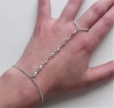 Pretty Long Clear Crystal Strand Slave Chain Hand Harness Bracelet In Gift Bag • £5.75