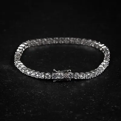 White Gold Plated 5A Cz Stone Iced Solitaire Men's Hip Hop Tennis Bracelet • $37.99