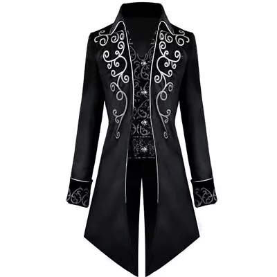AIBEIX Mens Steampunk Vintage Tailcoat Jacket Gothic Victorian Frock Uniform • $37.49