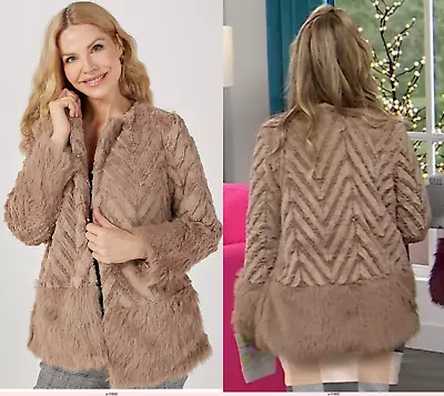 NEW Nina Leonard Long Sleeve Faux Fur Chevron Bolero Jacket MINK TAN PLUS SZ 1X • $28