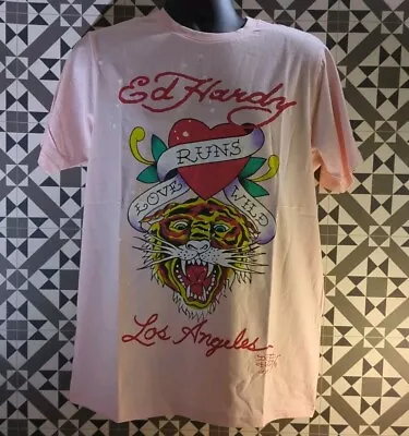 Ed Hardy Mens Wild Tiger T Shirt UKM Colour Veiled Rose Pink Sample. • £89