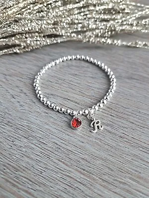 Silver  Bracelet With Crystal Birthstone Charm And Initial Letter- January 💖 • £5.99