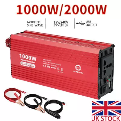 £35.99 • Buy Charger Car Power Inverter DC 12V To AC 240V Converter 1000W Watt To 2000W