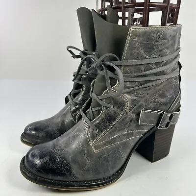 Maurices Women's Juniper Distressed Gray US 8.5 M Lace-Up Ankle Boot Heels Biker • $49.10
