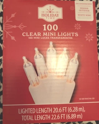 $9.89 • Buy Holiday Time 100-Count Clear  Incandescent Mini Christmas Lights White Wire