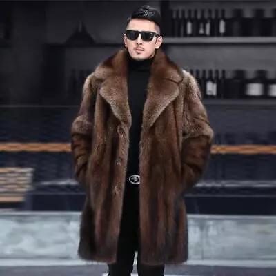 Men Tailored Collar Eco Faux Fur Coat Single-breasted Casual Loose Oversize New • $100.30