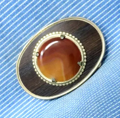 Cowboys Western Belt Buckle Wood Veneer Inlay Banded Agate Vtg 70s       .TYC362 • $25.99