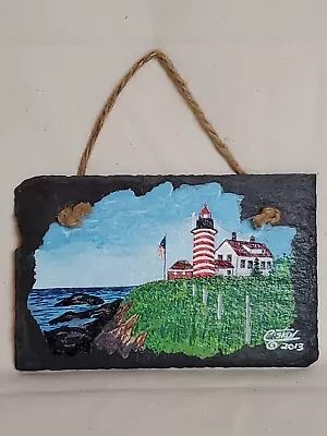 West Quoddy Head Lighthouse Maine Original Art Paint Slate • $40